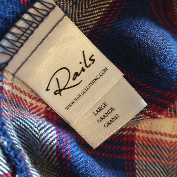 EUC Rails Plaid Top Button Up Cuffed Rolled Sleeves Sleeveless Flannel Rayon - Picture 6 of 8